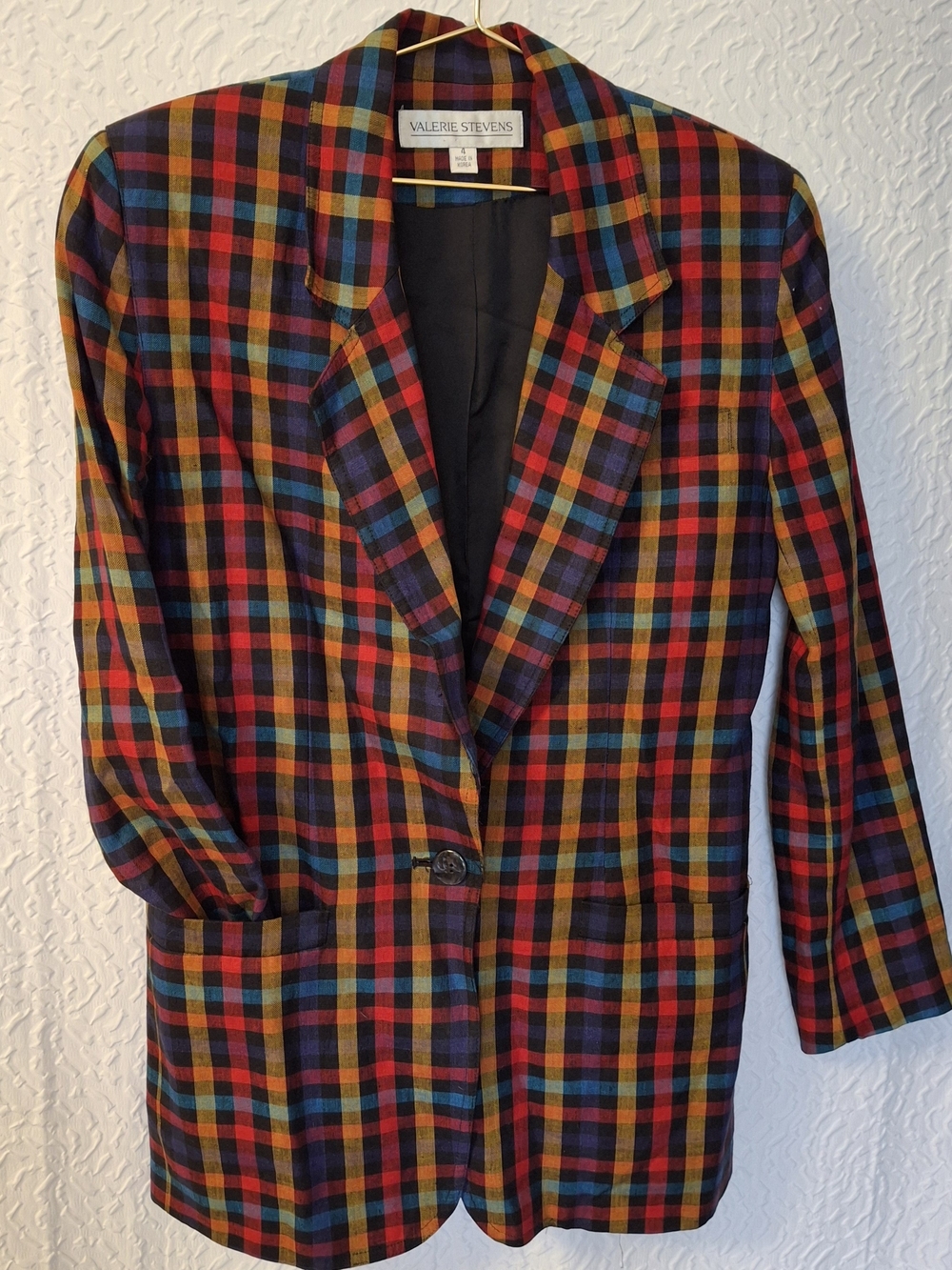 Valerie Stevens Women's Multicolor Plaid Blazer w Shoulder Pads